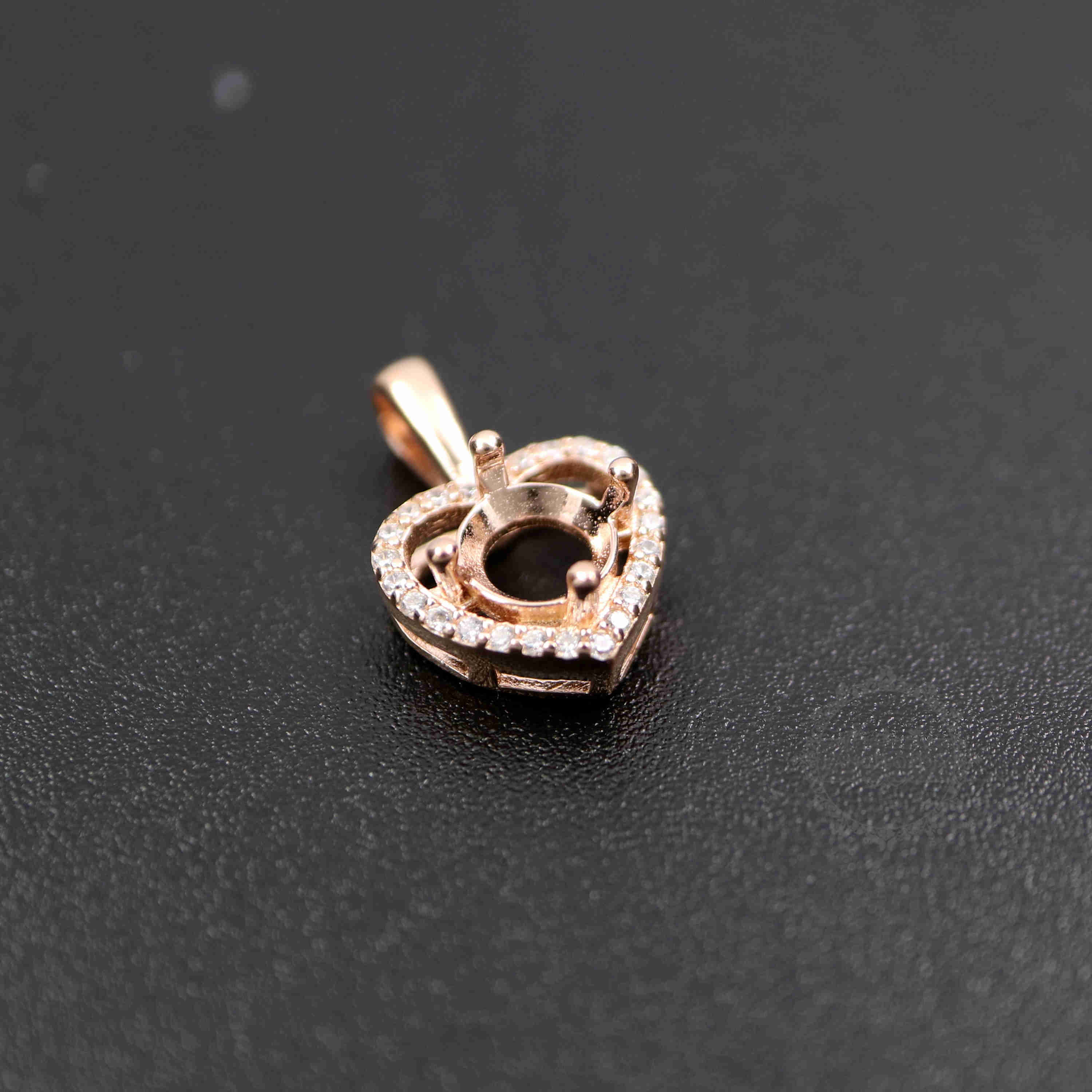 1Pcs 5-9MM Simple Heart Prong Bezel Settings For Round Cz Stone Solid 925 Sterling Silver DIY Pendant Charm Tray 1411217 - Click Image to Close